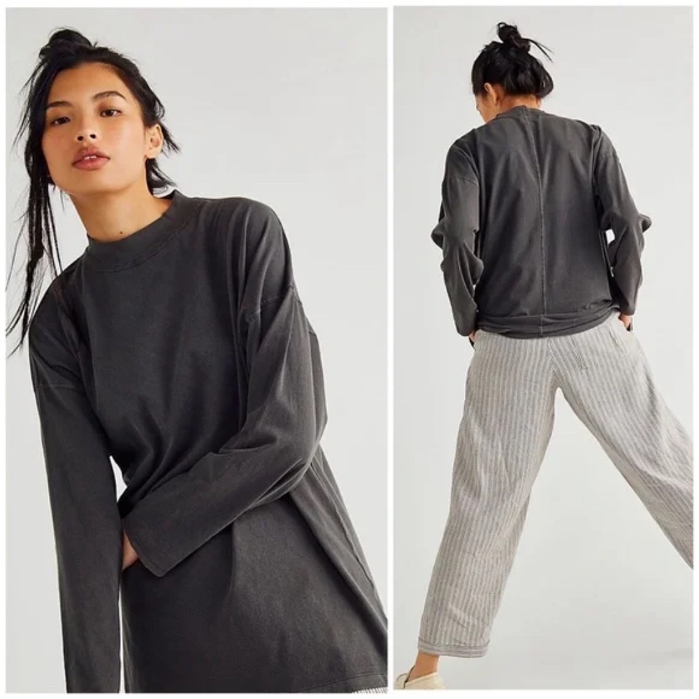 NWT We The Free People Be Free Black Slouchy Long Sleeve Tee Tunic Top Size XS